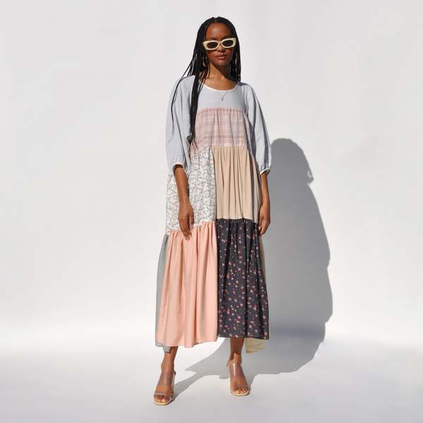 LA RUNION Sleeve Dress No. 4 - Neutral Patchwork | Garmentory