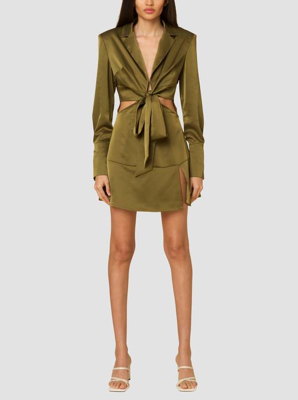 Amy Lynn Gia Satin Cut Out Mini Dress - Olive Green | Garmentory Amy Lynn Gia Satin Cut Out Mini Dress - Olive Green | Garmentory