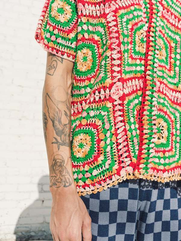 BODE Manchester Crochet Short Sleeve Shirt - multi | Garmentory