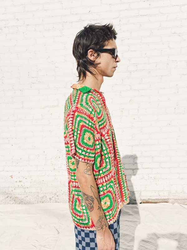 BODE Manchester Crochet Short Sleeve Shirt - multi | Garmentory