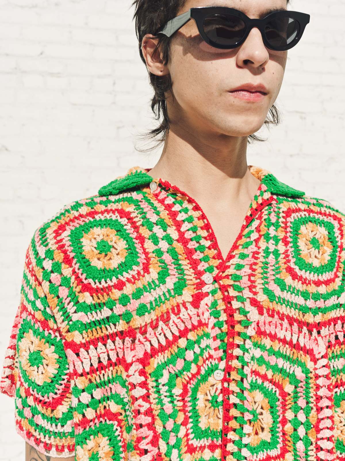 BODE Manchester Crochet Short Sleeve Shirt - multi | Garmentory