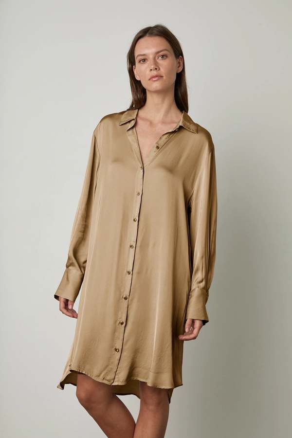 Velvet Savannah Satin Shirt Dress - Cypress | Garmentory Velvet Savannah Satin Shirt Dress - Cypress | Garmentory