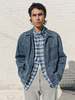 The Letters Work Zip Jacket - Indigo Used Washed Denim - Thumbnail 1