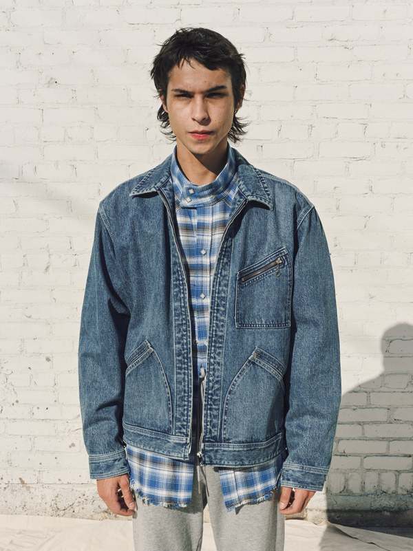 The Letters Work Zip Jacket - Indigo Used Washed Denim