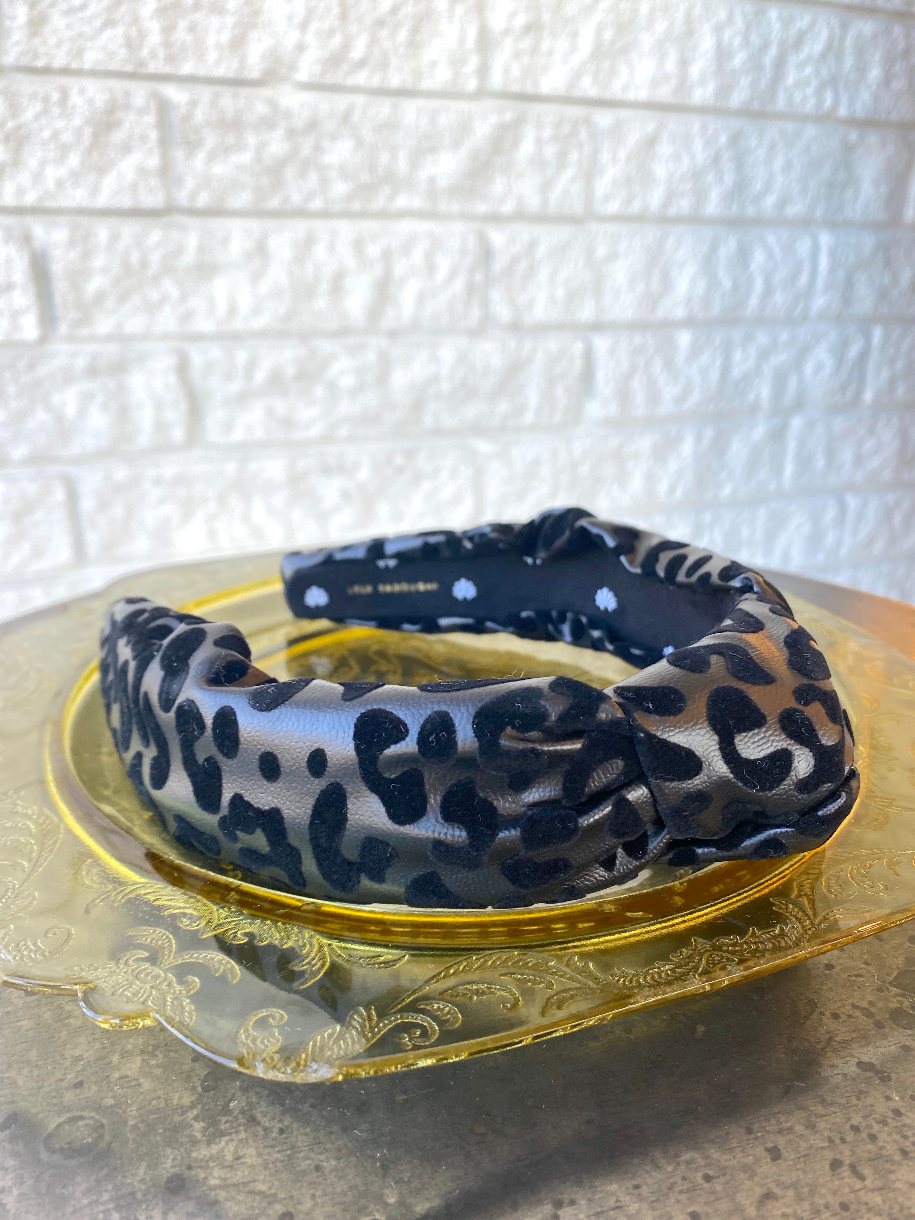 LeLe Sadoughi FAUX LEATHER LEOPARD KNOTTED HEADBAND | Garmentory display picture 2