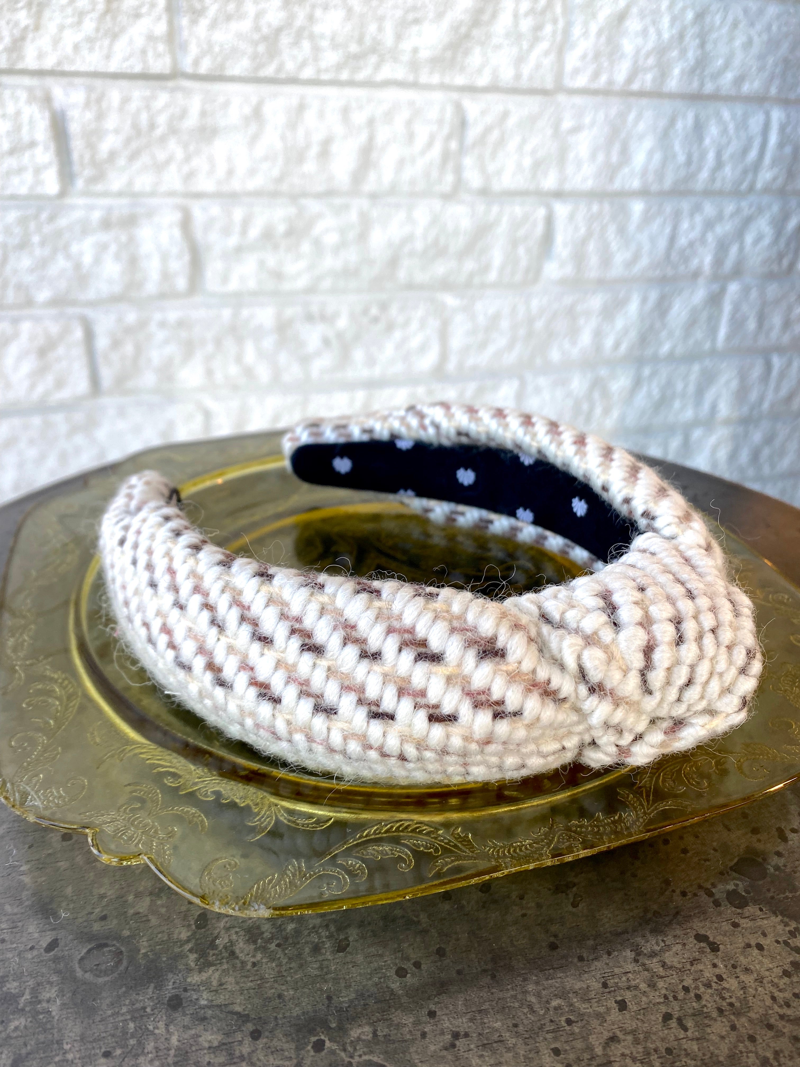 Lele Sadoughi | Embellished Knit Knotted Headband Ivory Cable Knit Slim Knotted Headband – Chic Streets main image 4