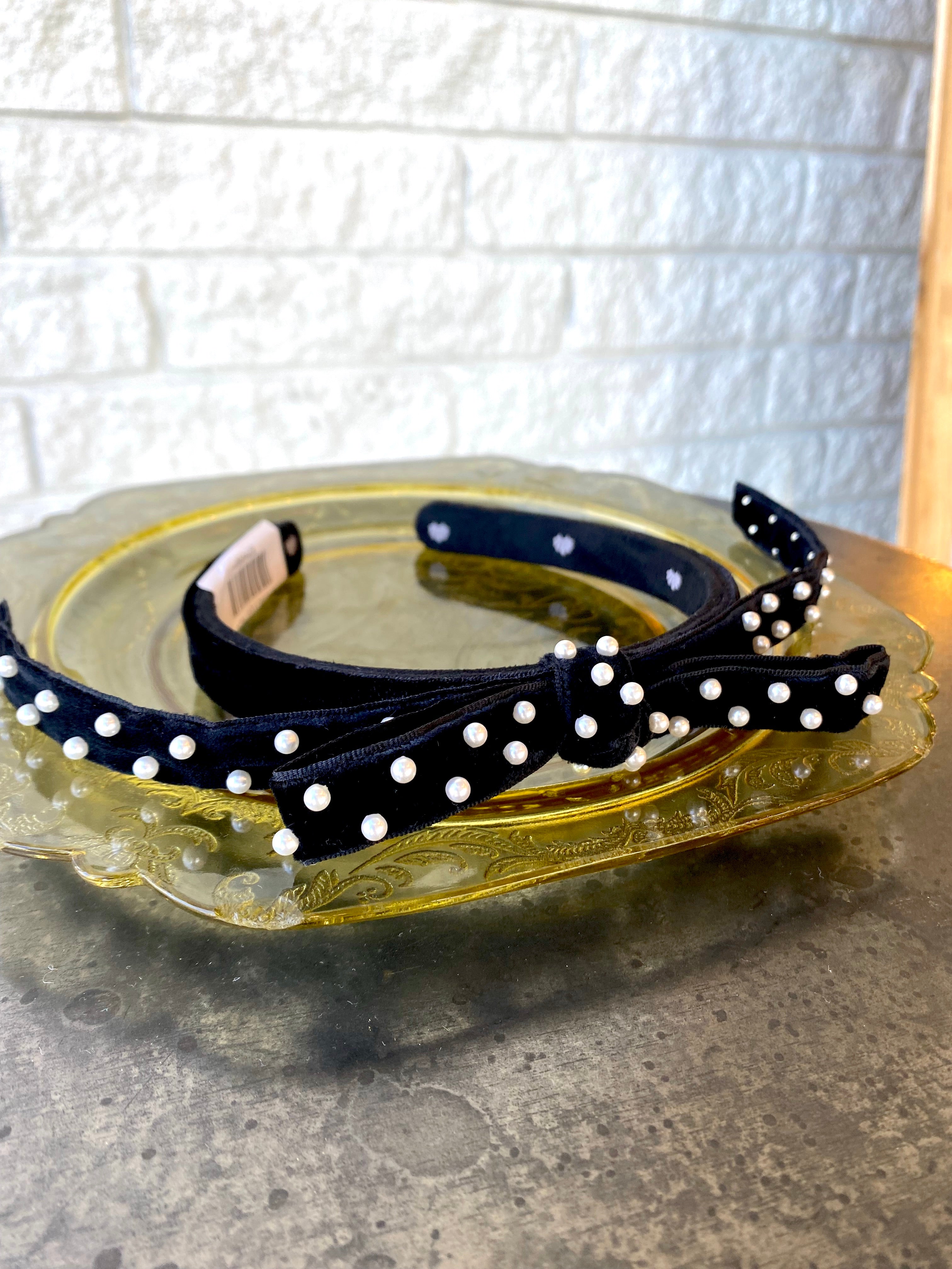 LeLe Sadoughi PEARL BARDOT RIBBON SLIM HEADBAND | Garmentory display picture 2