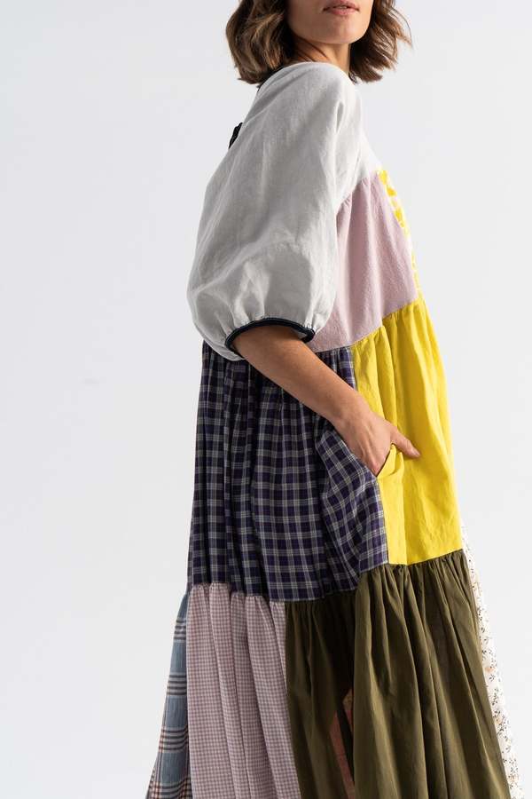 La Reunion Studio Sleeved Patchwork Dress - Multi