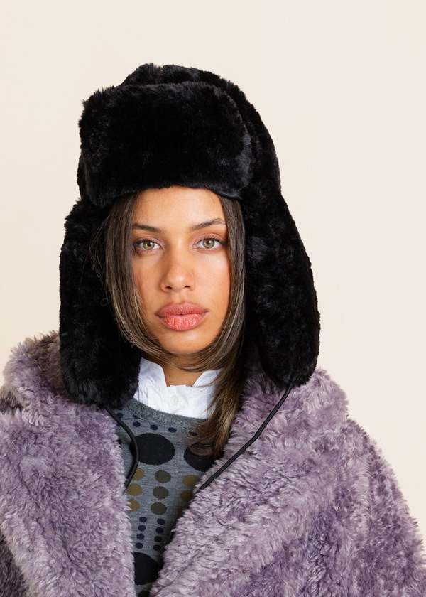 OOFWear Faux Fur Aviator Hat - Black 