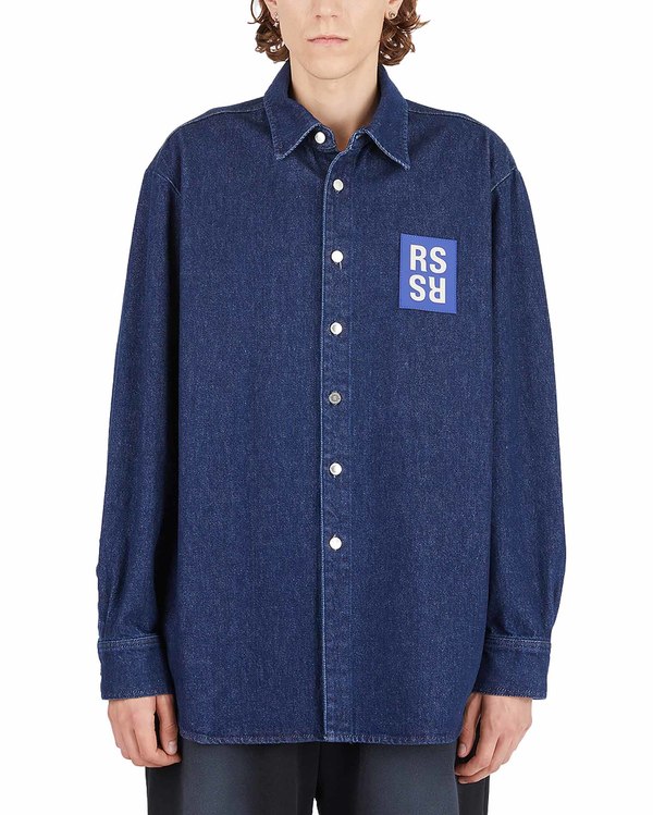 Raf Simons Logo Patch Denim Shirt - Blue | Garmentory
