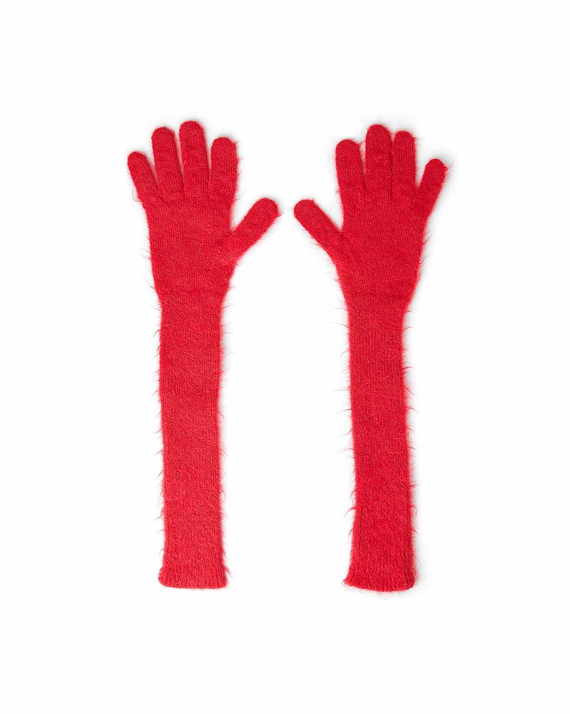 小物 raf simons Mohair Long Grove Raf Simons Mohair Logo Long Gloves - Red | Garmentory