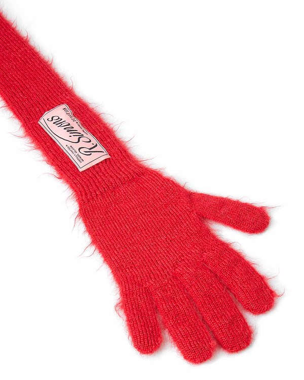 Raf Simons Mohair Logo Long Gloves - Red | Garmentory