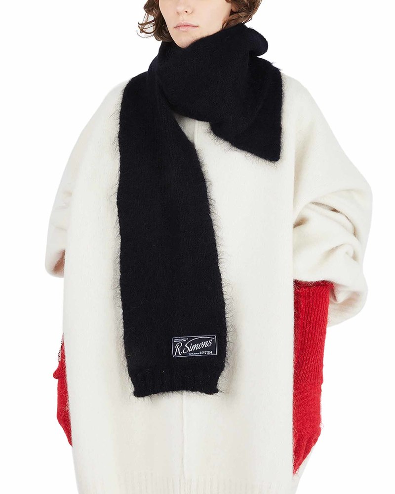Raf Simons Wool and Mohair Logo Scarf - BLACK | Garmentory