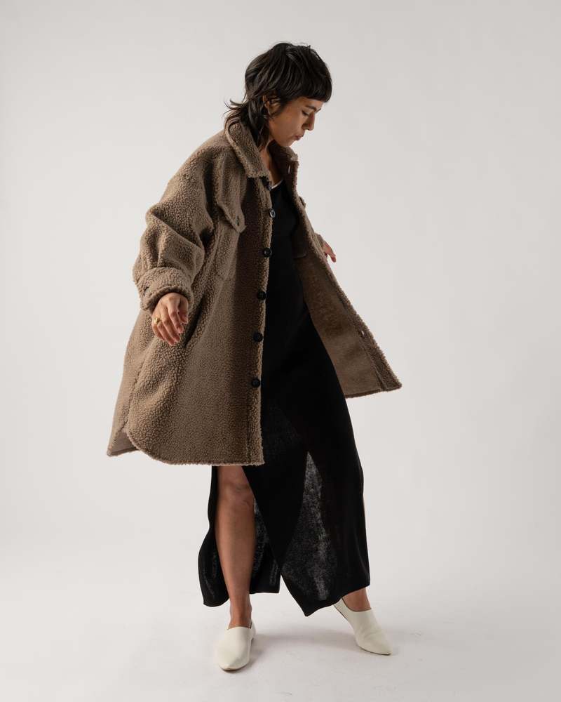 ICHI ANTIQUITES Boa Over Jacket - Mocha | Garmentory