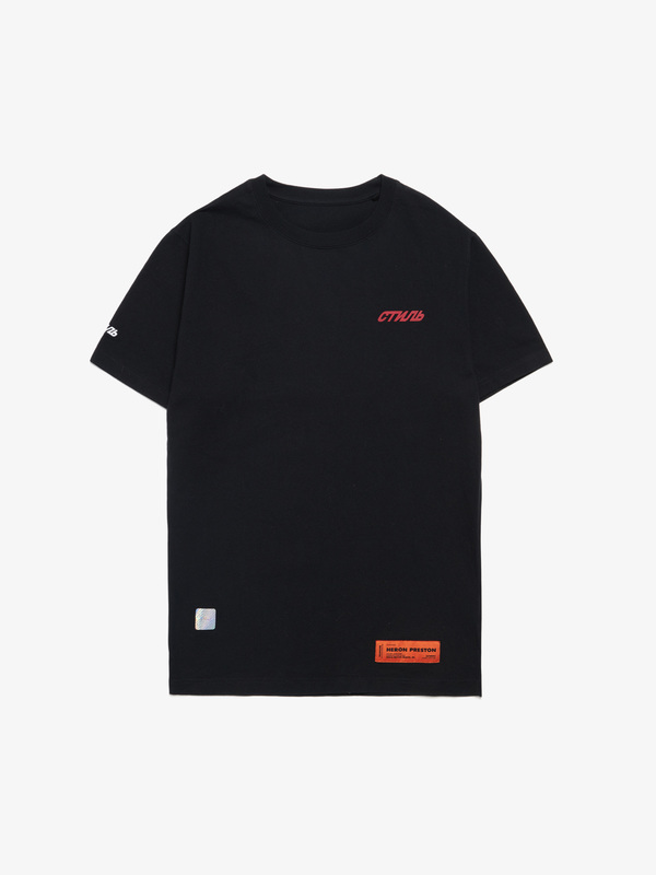 PRE-LOVED Heron Preston M Style Print Front Logo T-shirt - black