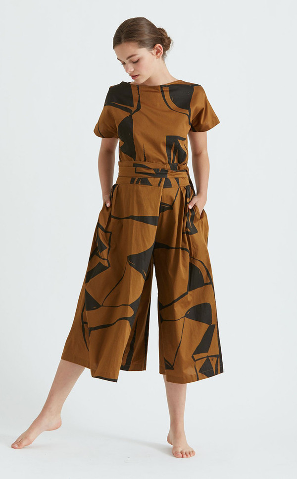 Black Crane Origami Culotte | Teak & Black (Print B) Black Crane Origami Culotte | Teak & Black (Print B)