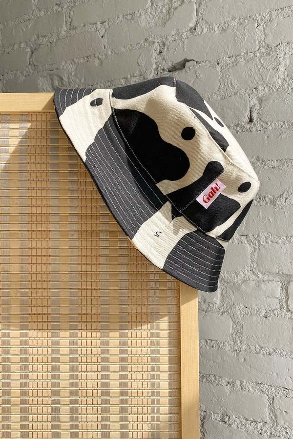 Lisa Says Gah Britt Bucket Hat in Cow Print LISA SAYS GAH Britt Bucket Hat in Black/Ivory Cow Print  main image 2
