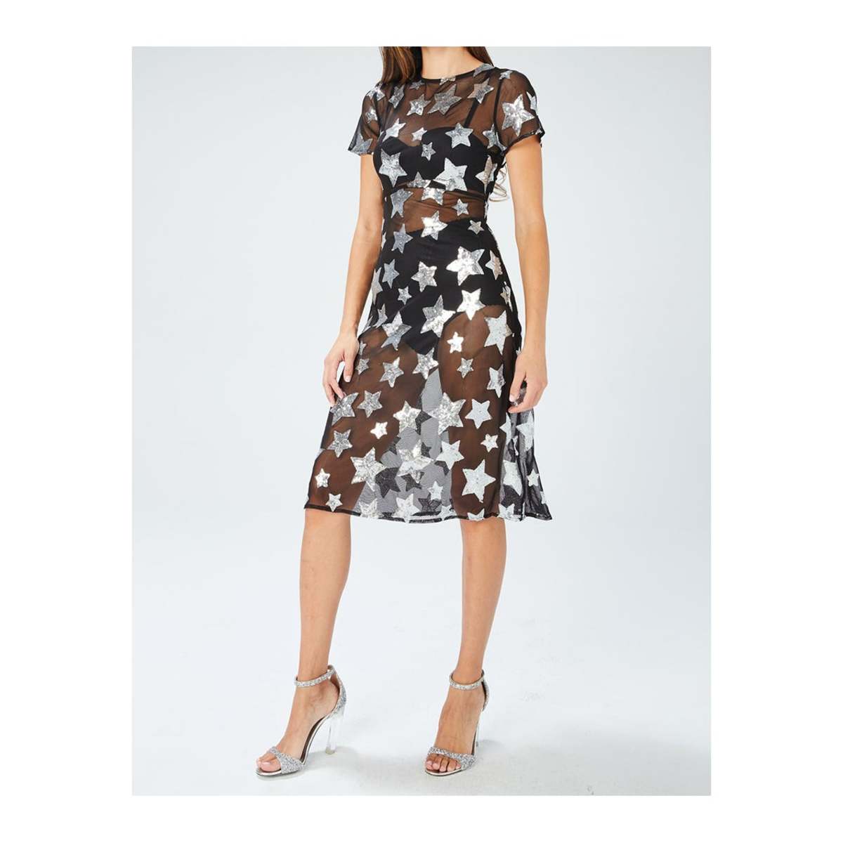 star chiffon dress Buy Pour Moi Black Chiffon Angel Sleeve Tiered Star Midi Dress from Next USA