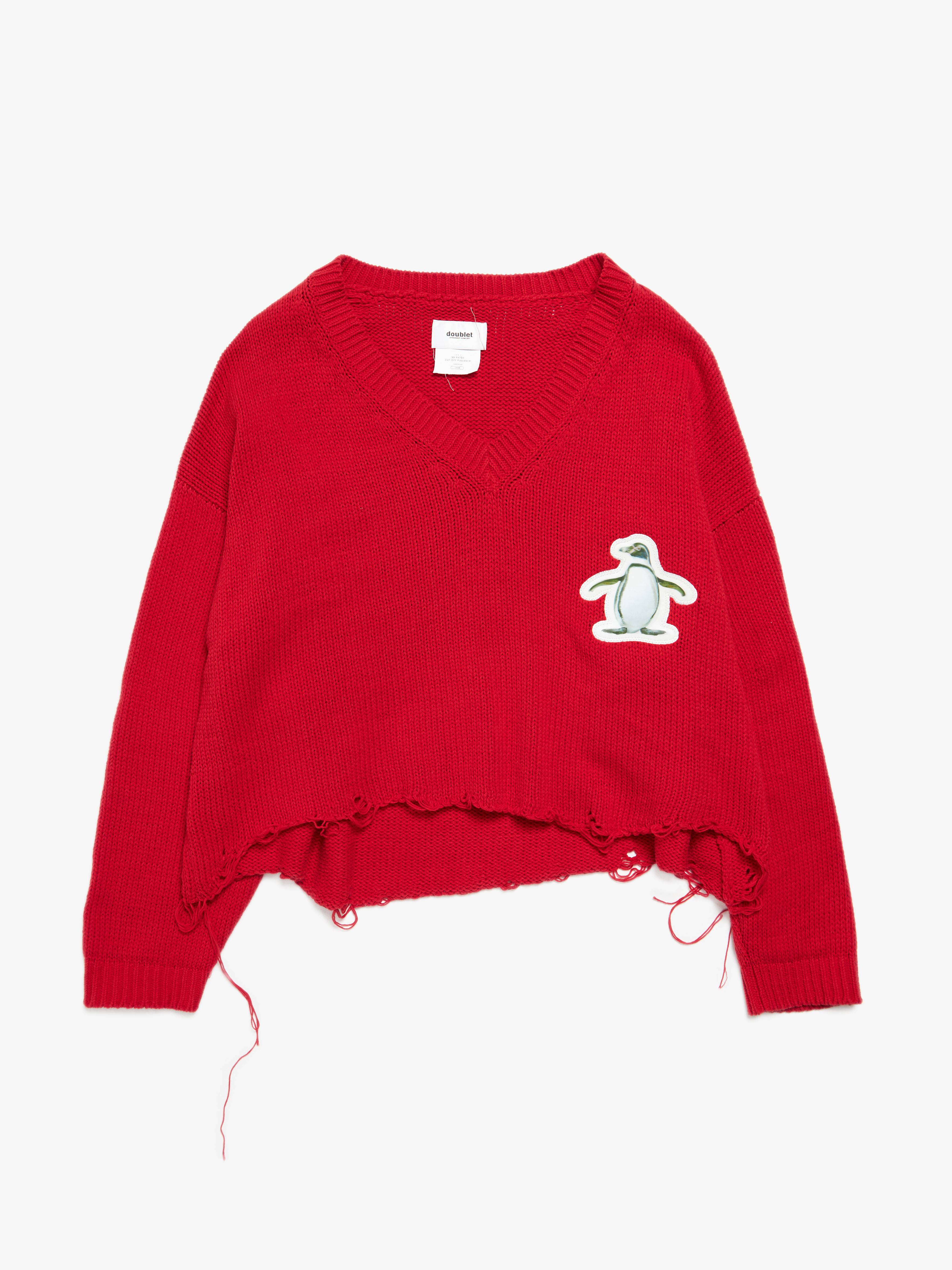 Pre-Loved] Doublet M Penguin Patched Cut Off Sweater - Red 