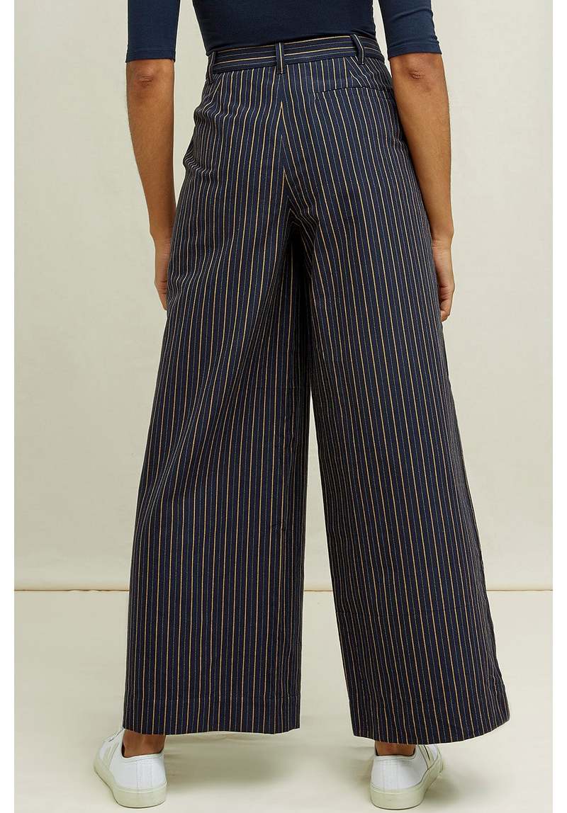 People Tree Mila Striped Trousers - navy/mustard