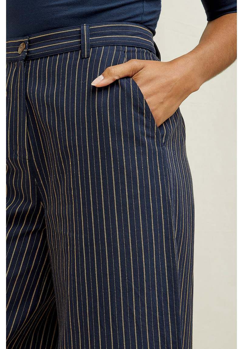 People Tree Mila Striped Trousers - navy/mustard