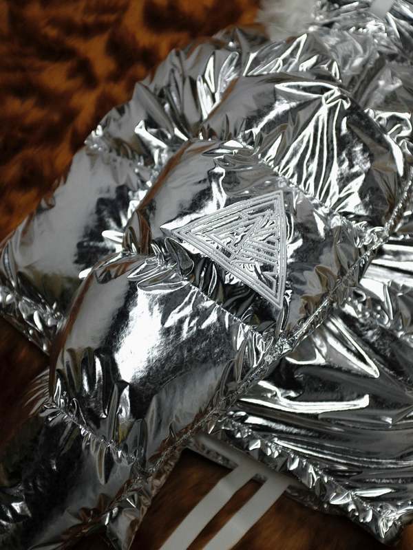 Lanvin Vintage Silver Metal Down Jacket with Rolled Hood | Garmentory