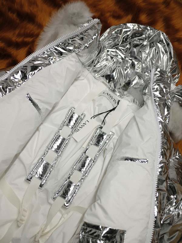 Lanvin Vintage Silver Metal Down Jacket with Rolled Hood | Garmentory
