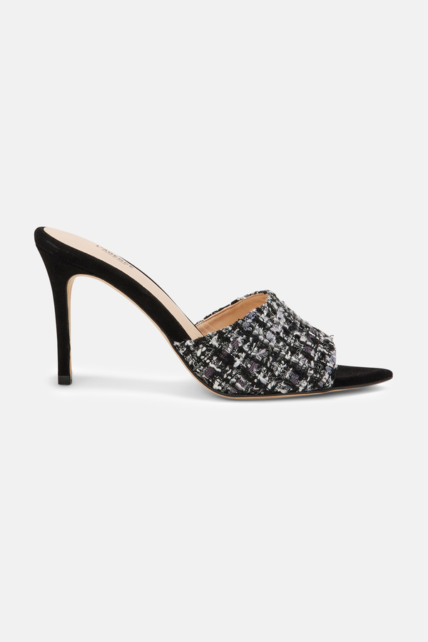 Women's L'Agence Lolita Open Toe Mule Shoes Black Tweed on Garmentory