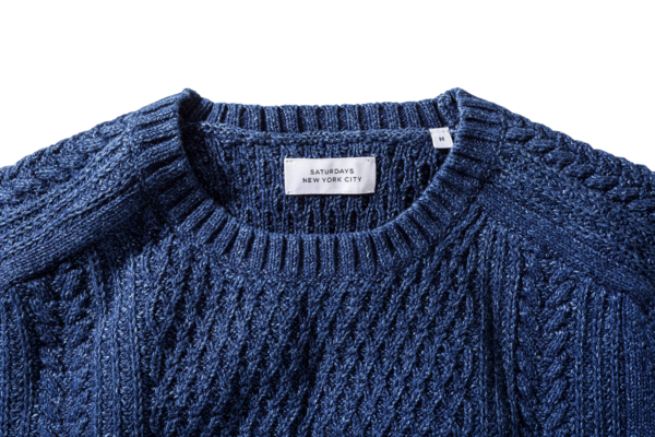 Saturdays NYC Miguel Cable Knit Sweater Indigo Saturdays NYC Miguel Cable Knit Sweater Indigo