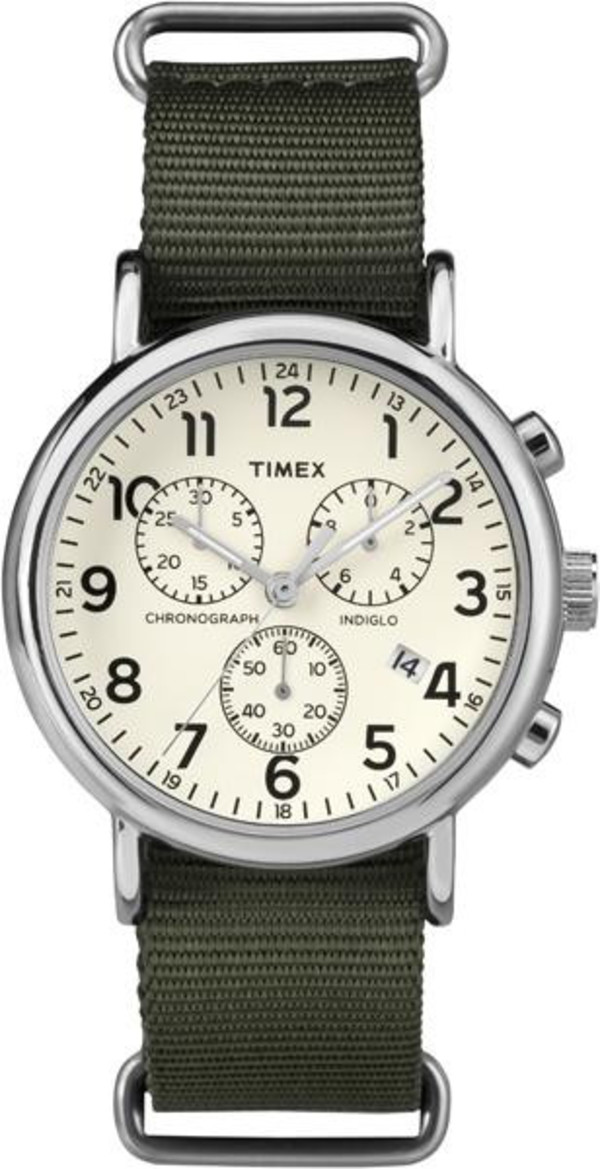 Timex Weekender Chrono Cream Dial Green Strap Timex Weekender Chrono Cream Dial Green Strap