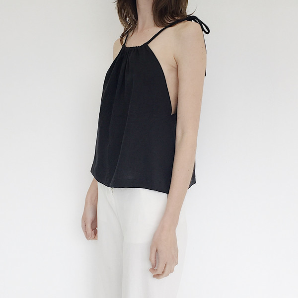 LLOYD Black Linen Tie Tank LLOYD Black Linen Tie Tank