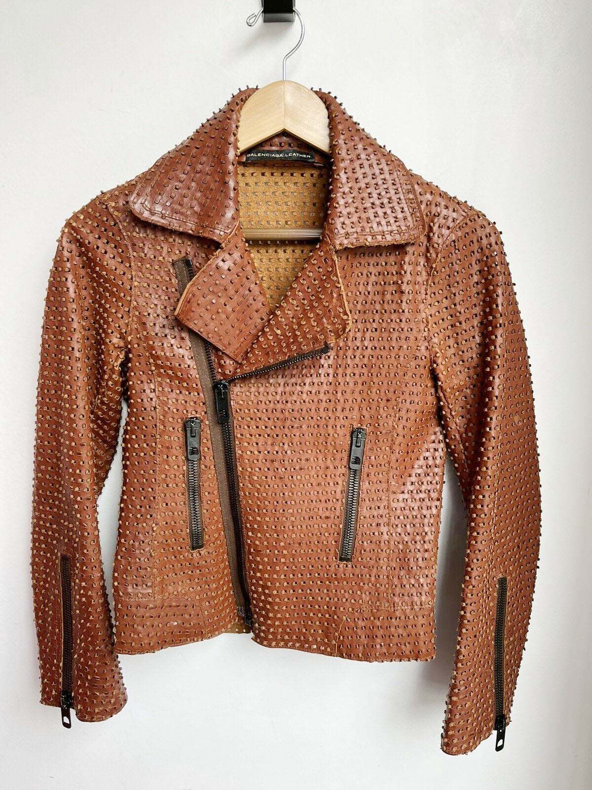 Vintage Balenciaga PERFORATED LEATHER JACKET - Brown | Garmentory