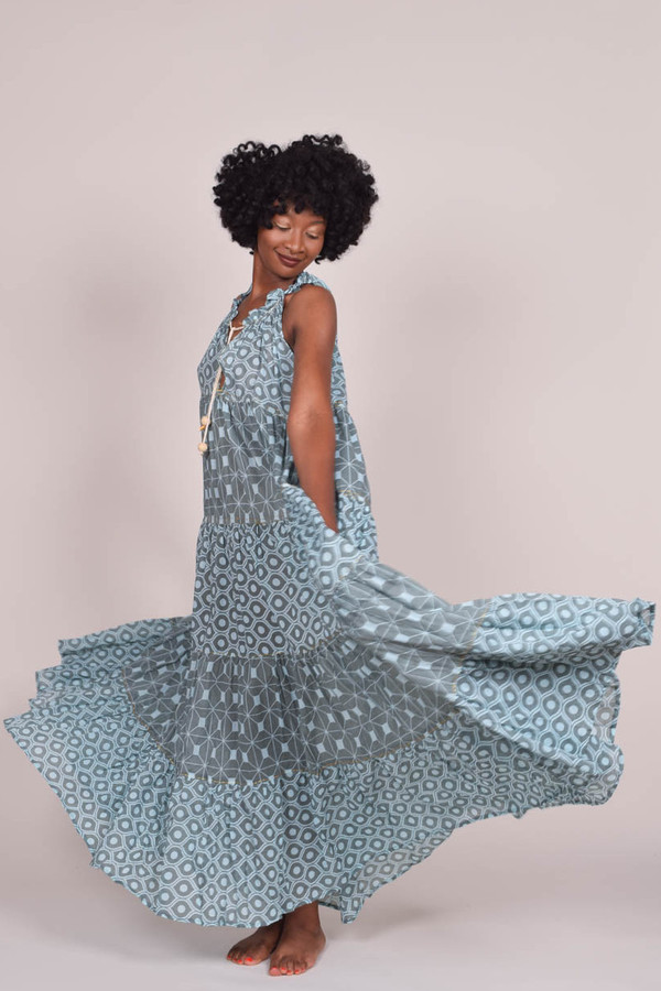 Yvonne S Sleeveless Maxi Hippy Dress - Blue Yvonne S Sleeveless Maxi Hippy Dress - Blue