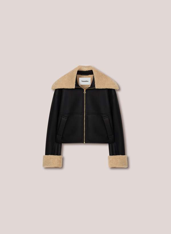 Nanushka Nael Shearling Jacket Black/Beige Garmentory