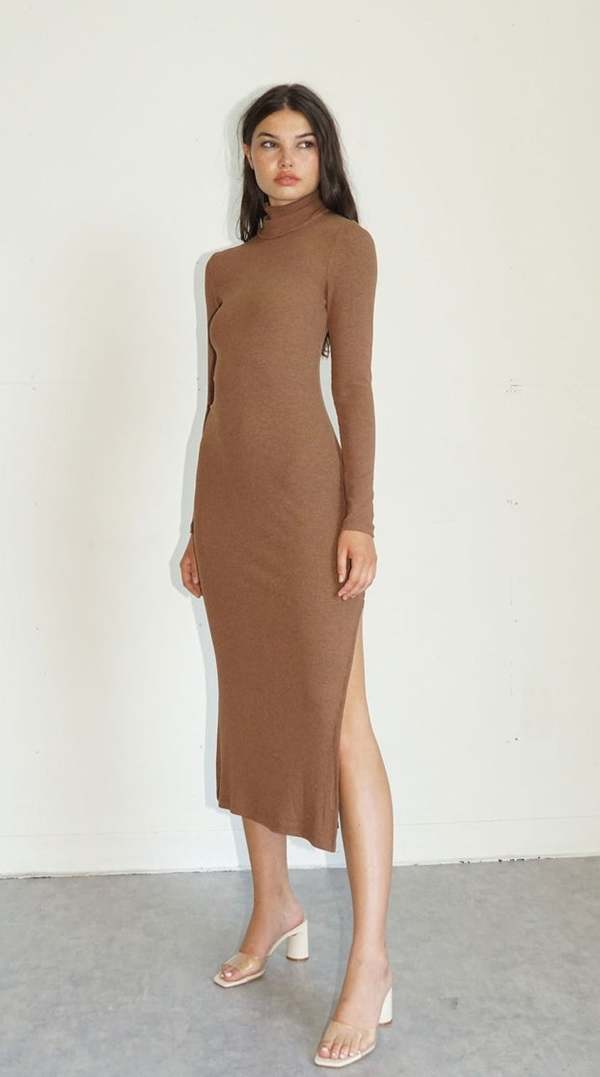 LNA Turtleneck Midi Dress - Brown | Garmentory LNA Turtleneck Midi Dress - Brown | Garmentory