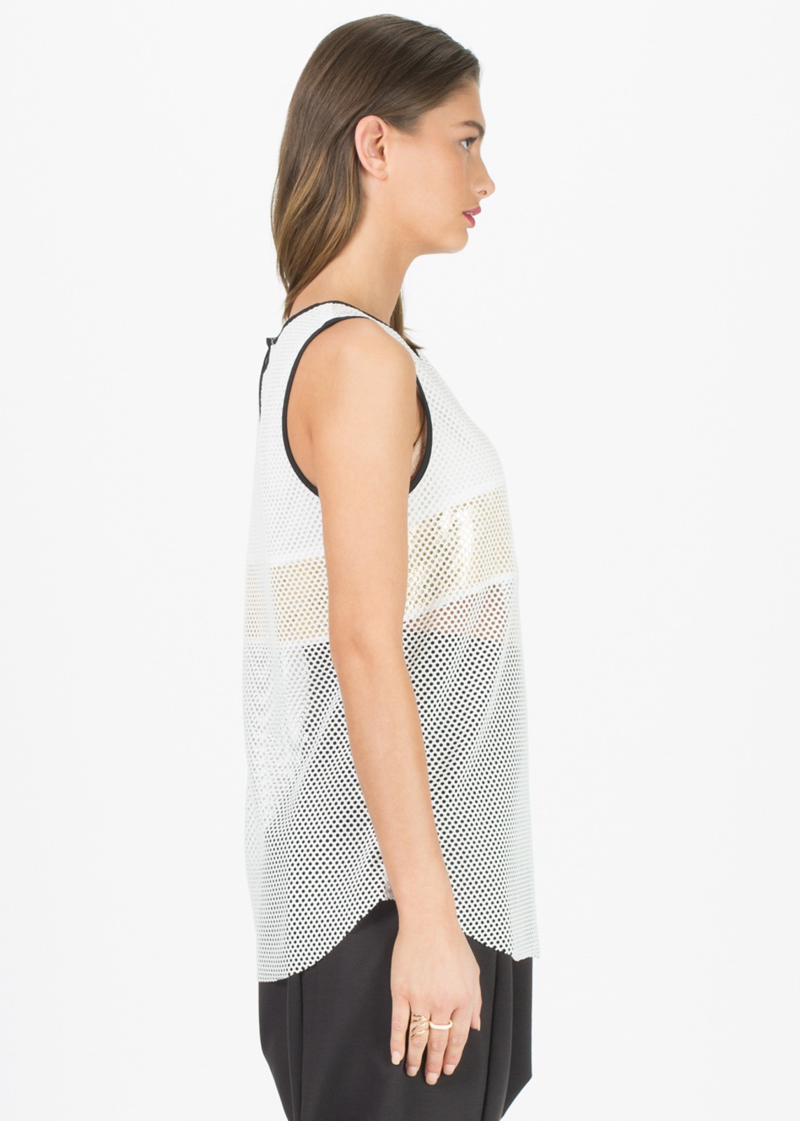 Odeeh Metallic Stripe Mesh Tank Top White/Gold Garmentory