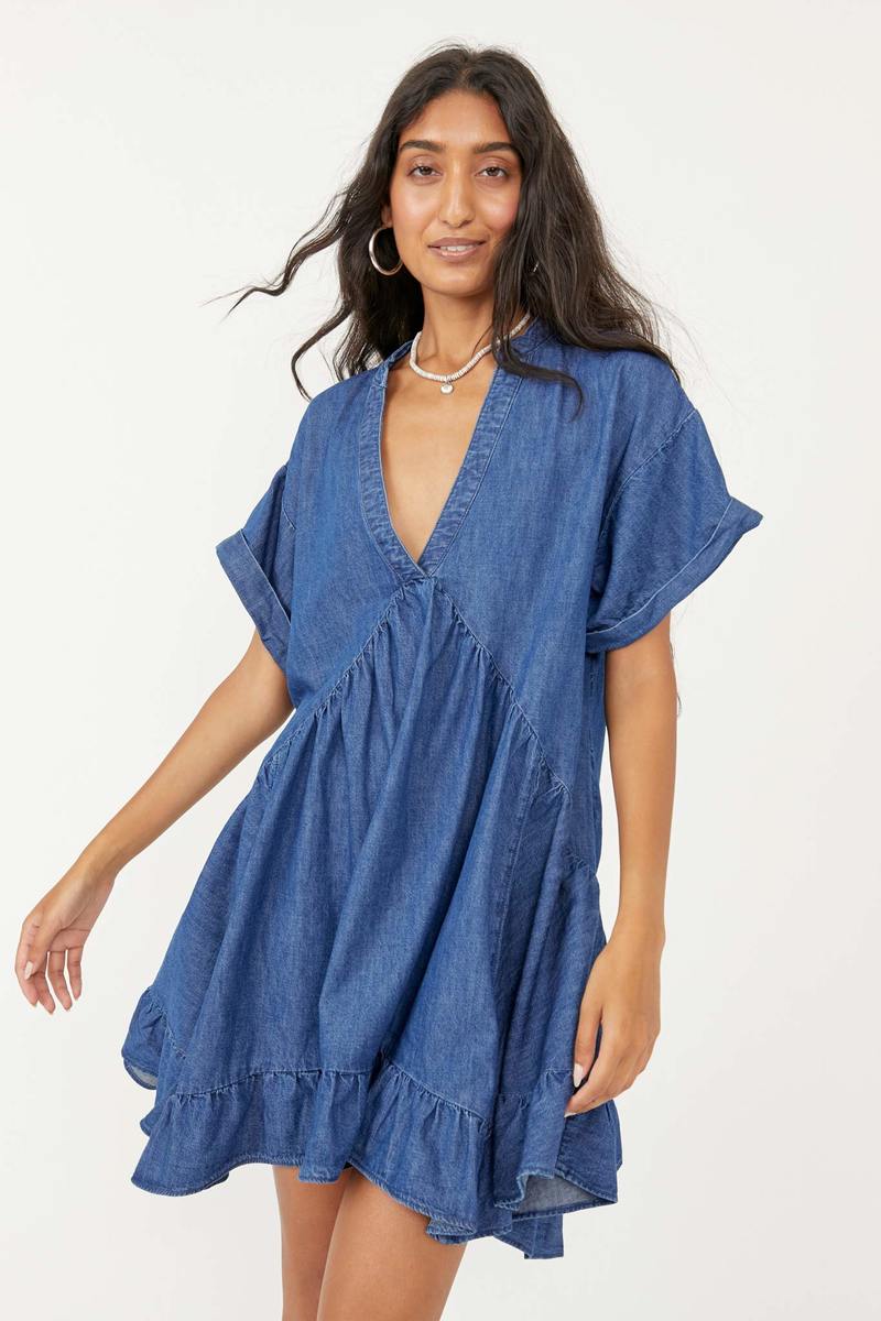 white christmas dresses Ronnie Denim Dress | Free People main image 1