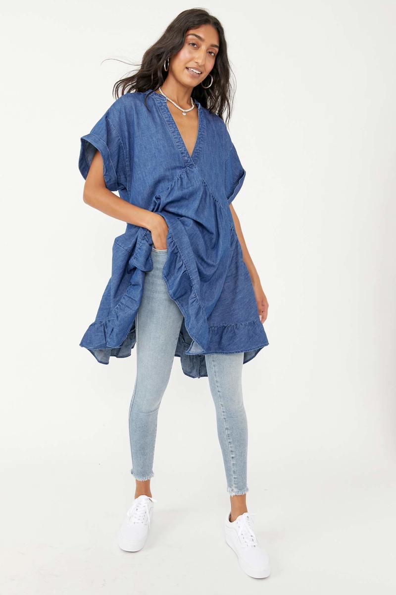 Free People Agnes Denim Dress - Shady Sea