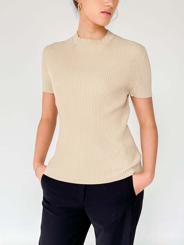 Vintage Ribbed Knit Shirt - beige 
