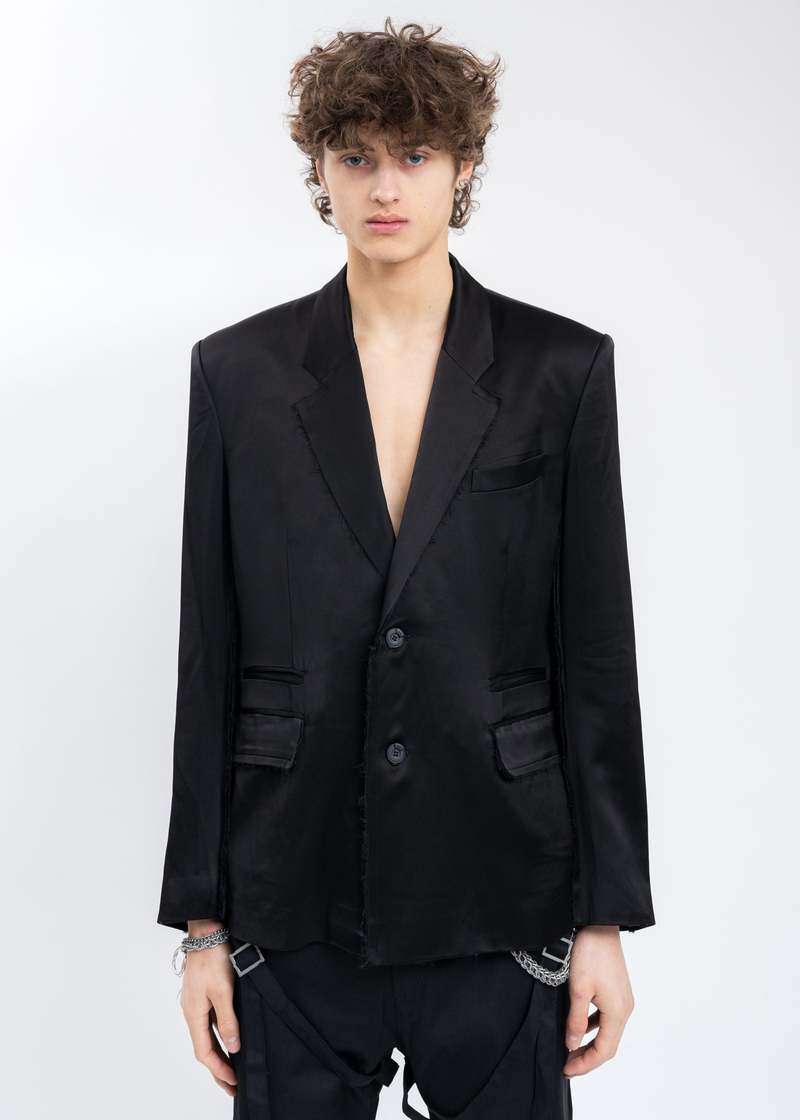 C2H4 Inside-out Panelled Smoke Tailored Jacket - Black | Garmentory 