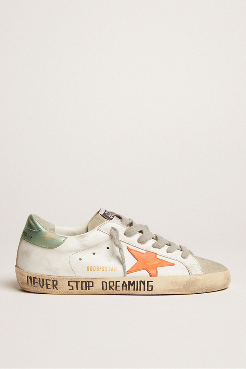 Golden Goose Super Star Sneakers- White/Orange/Pastel Green