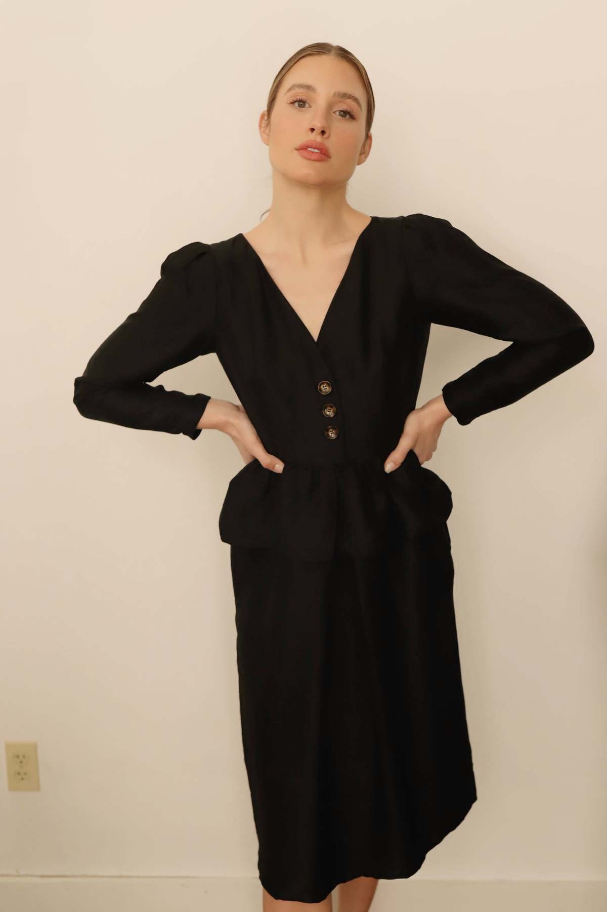 Vintage Morton Myles Silk Peplum Dress - Black | Garmentory