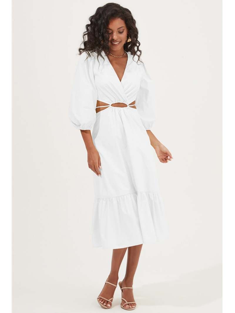 ASTR The Label Rosewood Surplice Cutout Waist Midi Dress - WHITE