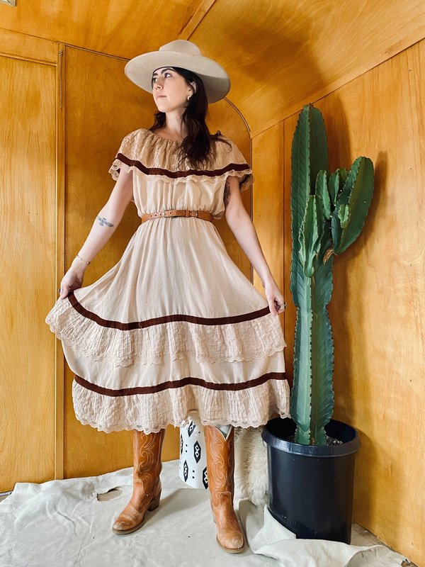 Vintage Natural Dyed Chai Peasant Dress | Garmentory