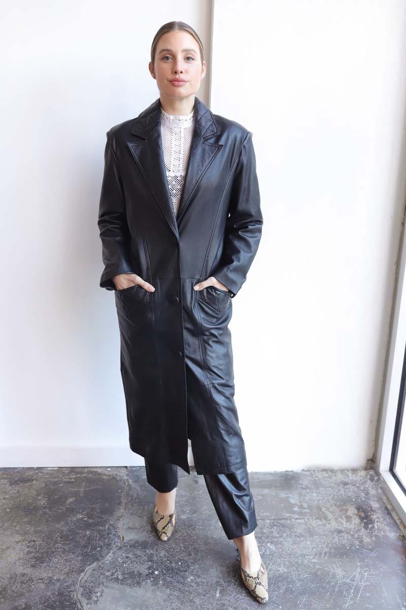 【希少品】Vintage Leather Long Trench Coat Womens Leather Trench Coat Silver S-M? Long Lambskin Vintage