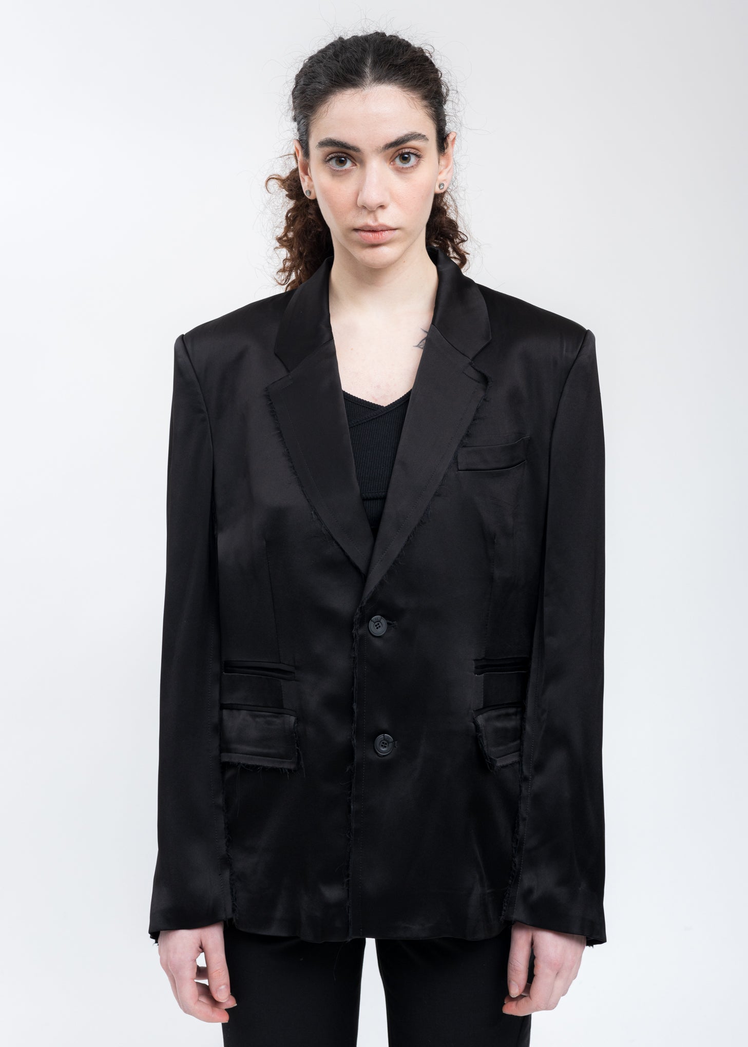 C2H4 Inside-out Panelled Smoke Tailored Jacket - Black | Garmentory 