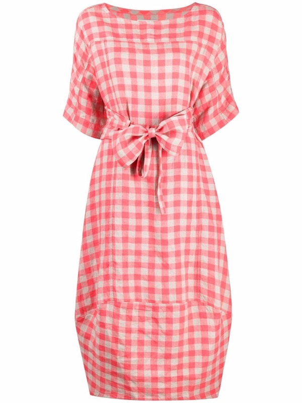 open lace back dress Pink Checked Flared Mini Dress main image 0