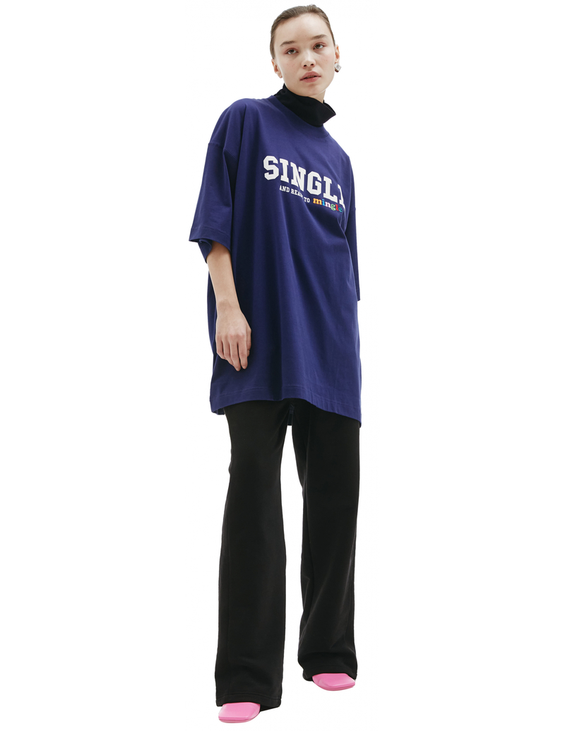 【VETEMENTS】Single And Mingle T-shirt VETEMENTS Single Mingle Printed T-shirt - Navy Blue | Garmentory