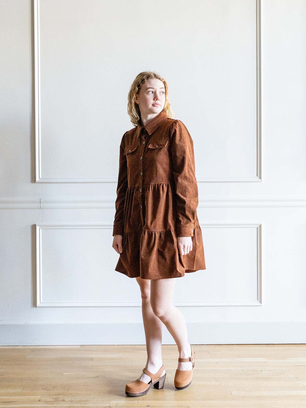 knee length dresses for ladies Beige Corduroy Shirt Mini Dress  PinkBlush