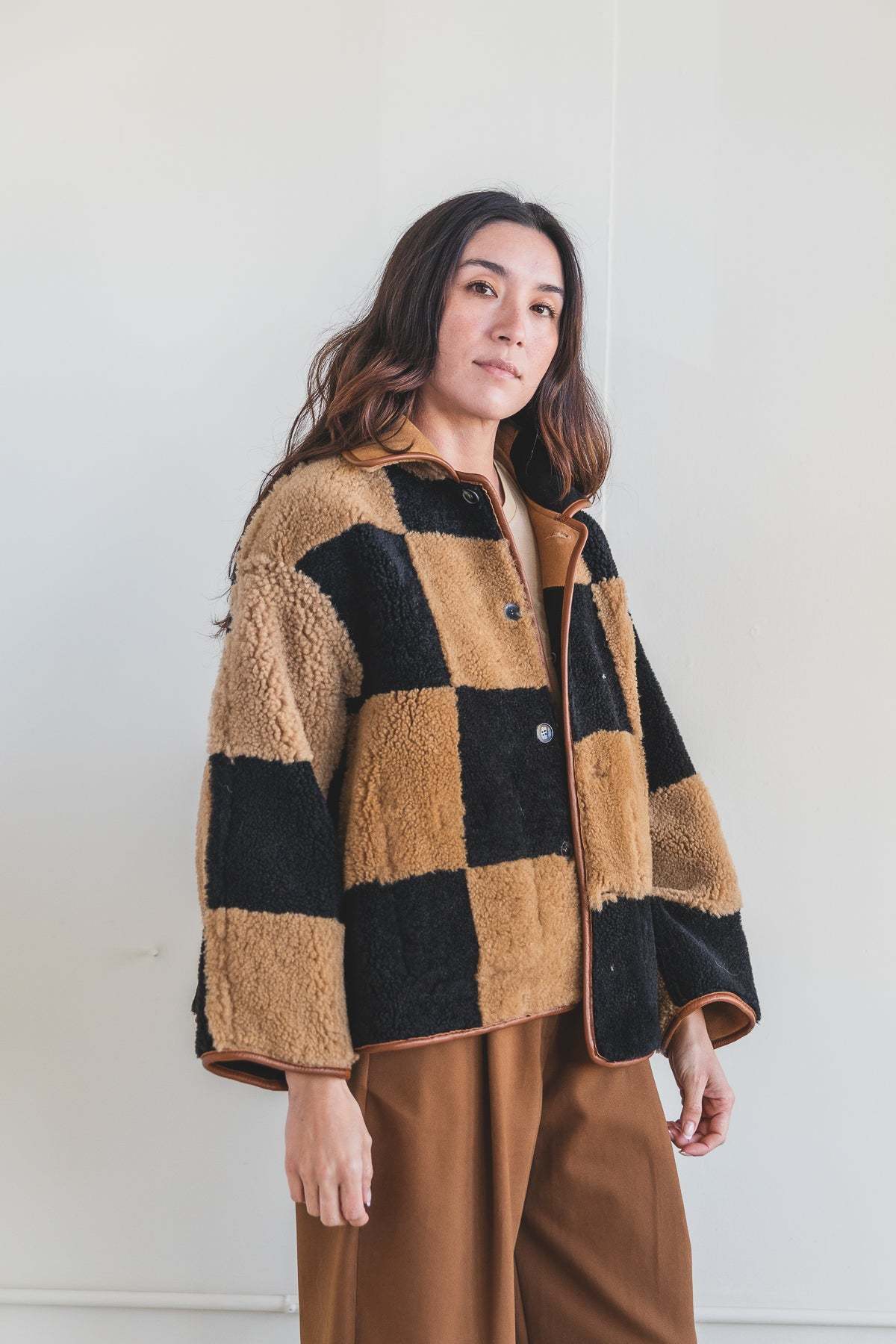 CAWLEY Avis check sheepskin jacket定価約40万 CAWLEY STUDIO AVIS SHEEPSKIN JACKET - BLACK/TAN CHECK | Garmentory